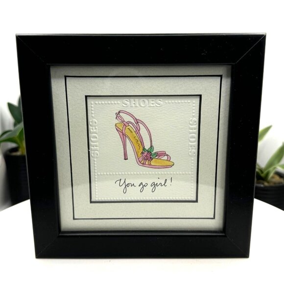Framed Embossed Print "You Go Girl!" Pink High Heel Art - Picture 1 of 7